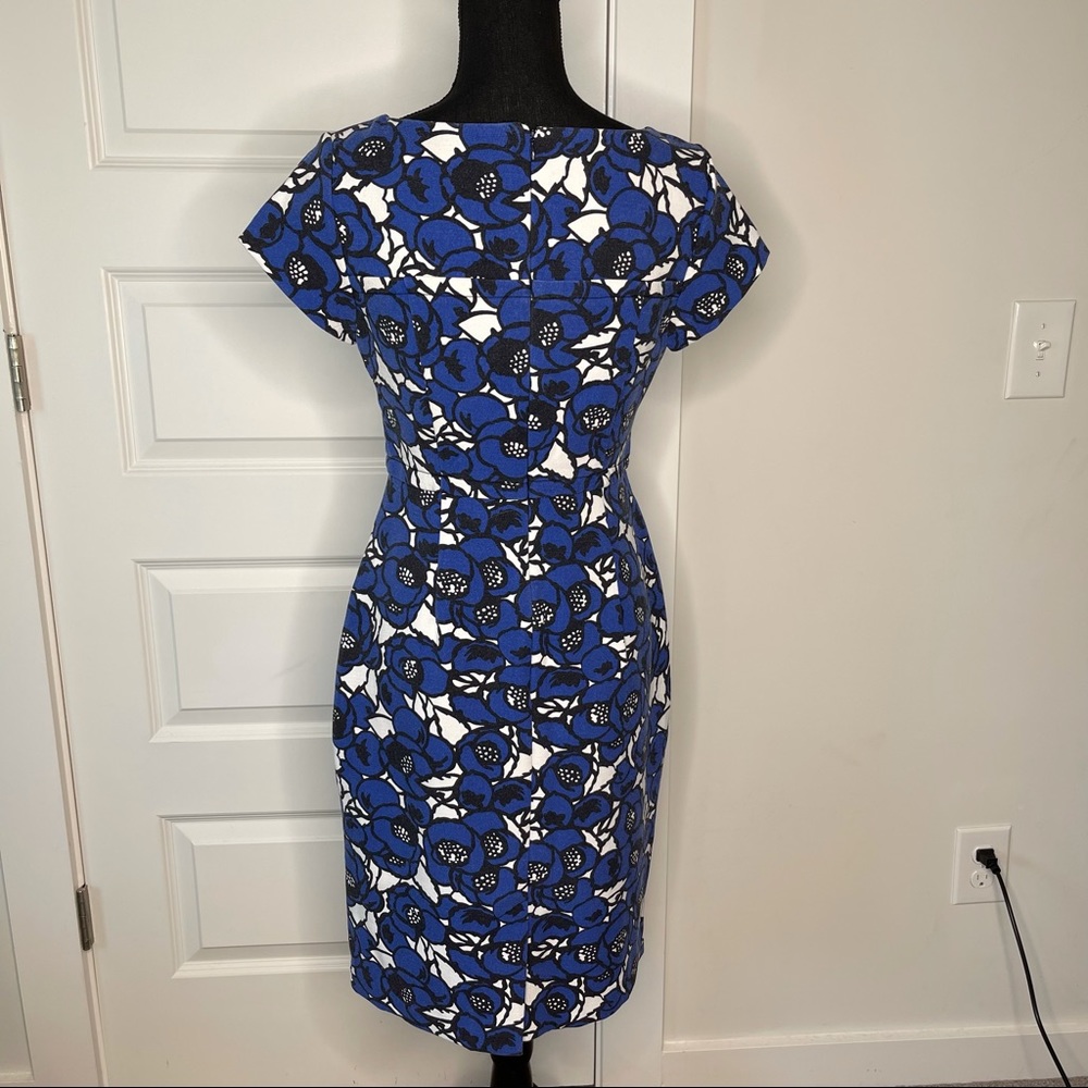 TALBOTS Blue & White Floral Ponte Fitted Midi Dress - Picture 5 of 10